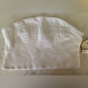 Midnight Sky White Smocked Linen Blend Tube Top NWT - Small